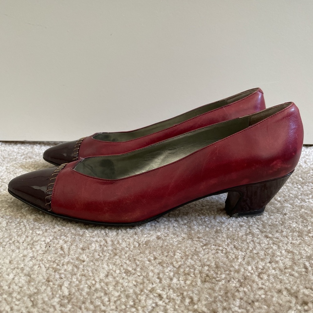VANELi Leather Burgundy Slip-On Mid Heels
